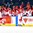 BUFFALO, NEW YORK - JANUARY 4: Denmark's Daniel Nielsen #21 celebrates his first period goal against Belarus with teammates on the players' bench during the relegation round of the 2018 IIHF World Junior Championship. (Photo by Andrea Cardin/HHOF-IIHF Images)

